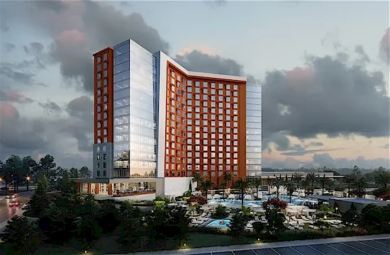 Rendering of Naskila Casino Resort exterior with hotel tower
